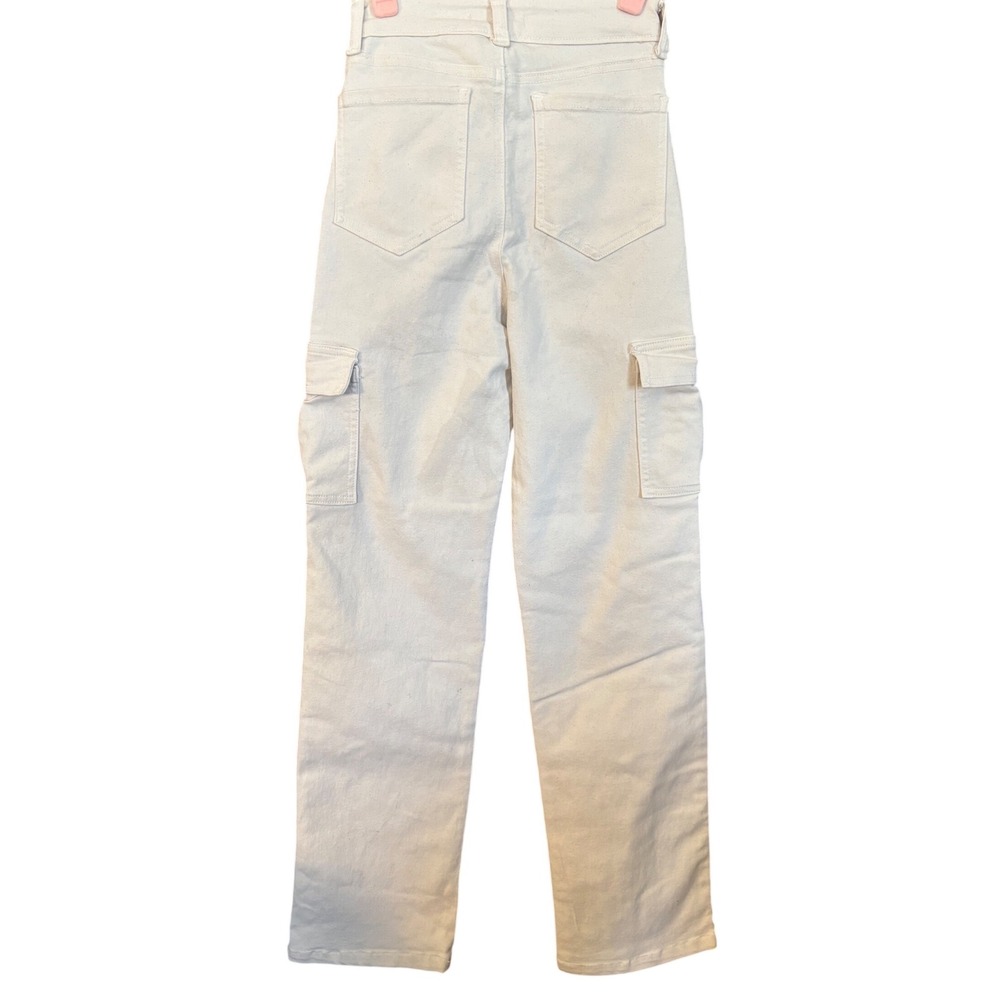 White Cargo Pants Women High Rise Straight Leg Stretch Utility Blue Colash Sz 1 - Picture 2 of 7